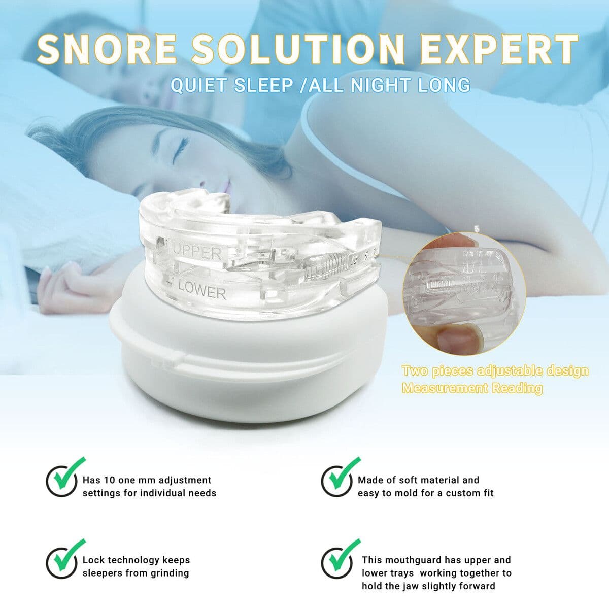 Anti Snore Mouthpiece, Anti-Snoring Silicone Dental Tray, Adjustable Mouth Guard
