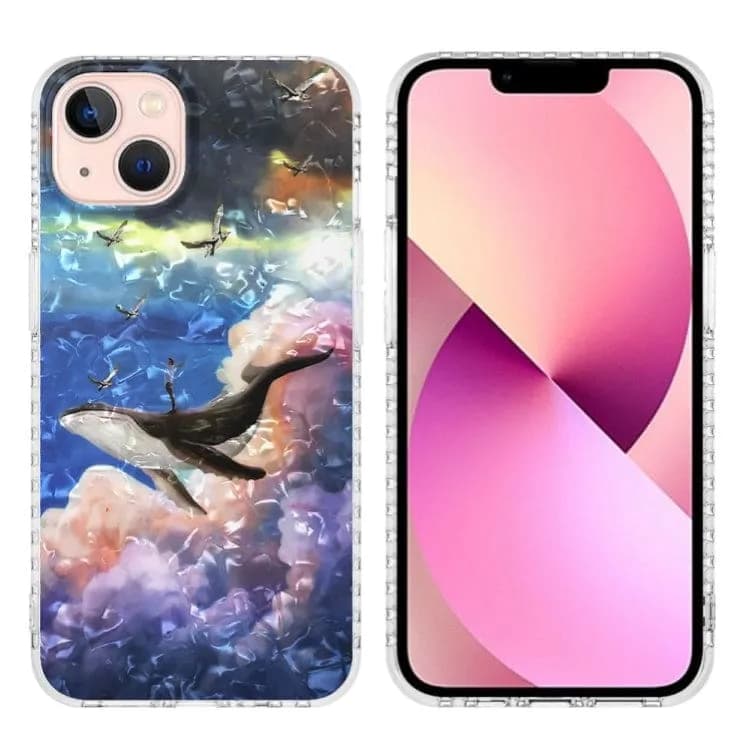 Apple iPhone 13 K16 Patterned Clear Protective Cover Cushioned Corner Protection - Blue Whale - Cover Noco