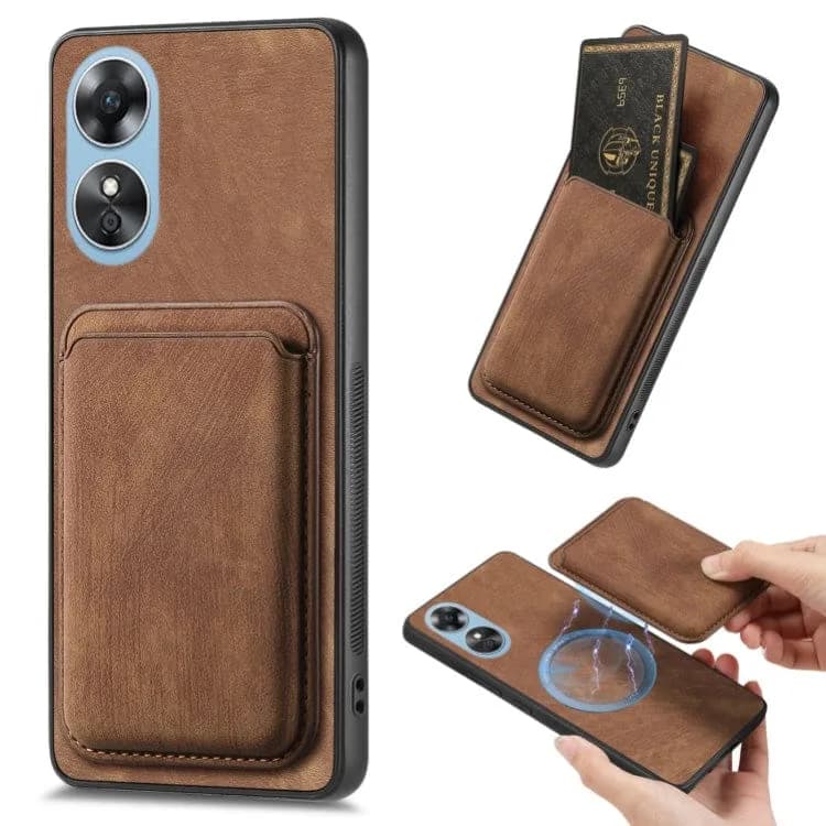 Oppo A17 Smooth Leather Magsafe Cover with Removable Card Wallet - Brown Noco