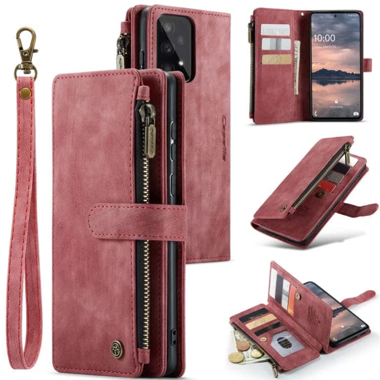 Samsung Galaxy A33 5G - CaseMe C30 Multifunction Wallet Zip Pocket 7 Card Slots - Red - Cover CaseMe