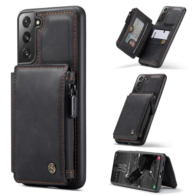 Samsung Galaxy S22 - CaseMe C20 Rear Zip Wallet Cover 2 Card Slots plus Photo ID Slot - Black - Cover CaseMe