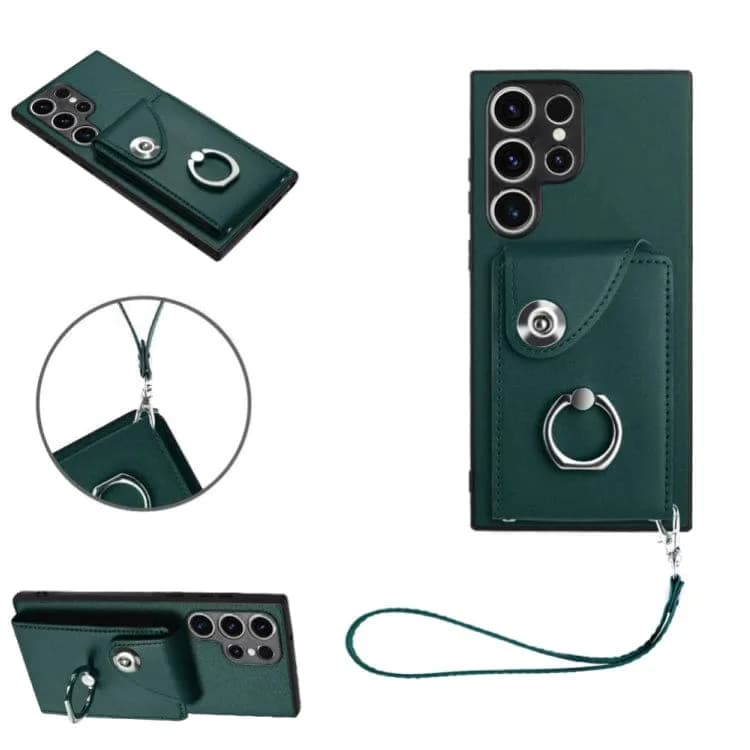 Samsung Galaxy S23 Ultra Rear 8 Card Wallet Cover with Ring/Stand - Green Noco
