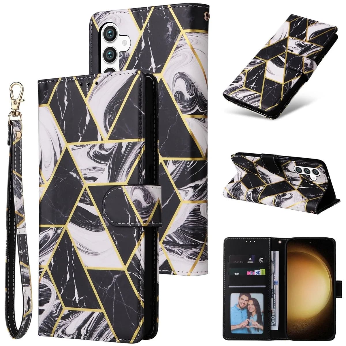 Samsung Galaxy S24 / S25 Marble Patterned Flip Wallet Card Slots - Black - Noco