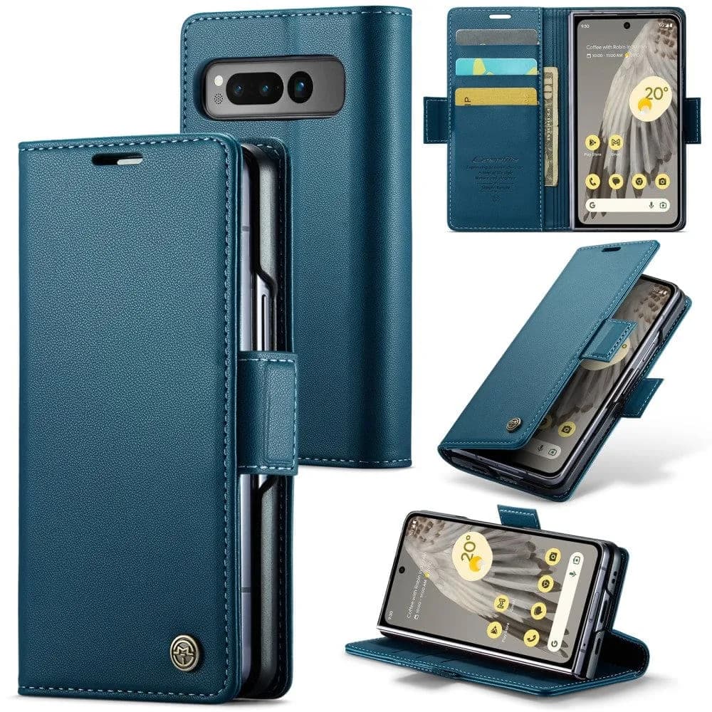 Google Pixel Fold CaseMe 023 Wallet Flip Cover with Magnetic Closing Card Slots - Blue - CaseMe