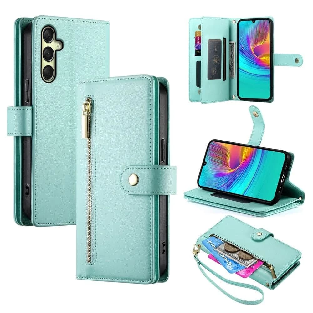 Samsung Galaxy A26 5G 8 Card Flip Front Wallet Cover Zip Pocket - Mint Green - Noco