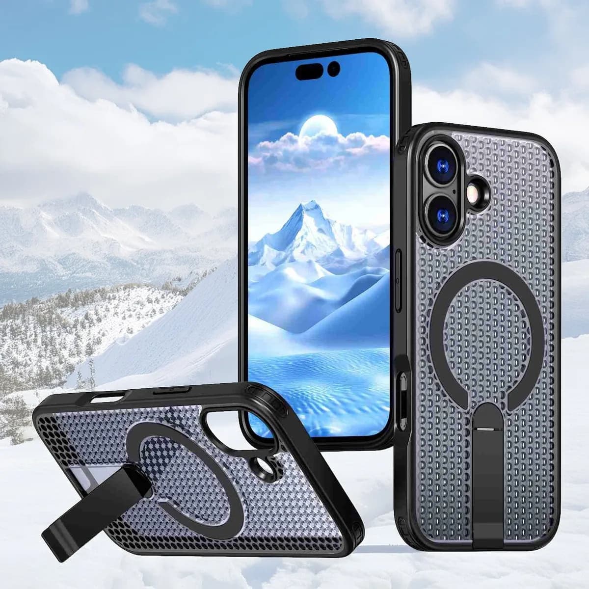 iPhone 17 Kalebol Honeycomb Cooling MagSafe Holder Case With Stand - RedPepper