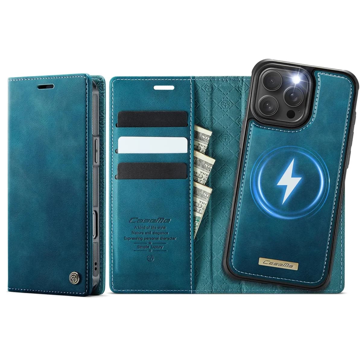 Apple iPhone 16 Pro CaseMe C49 Wallet Flip Cover RFID Protection Card Holder Blue Noco