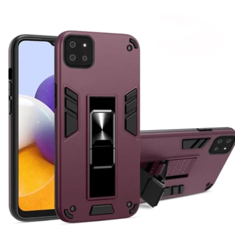 Shockproof Protective Case with Metal Patch / Stand for Samsung Galaxy A22 5G - Wine Red - acc Noco