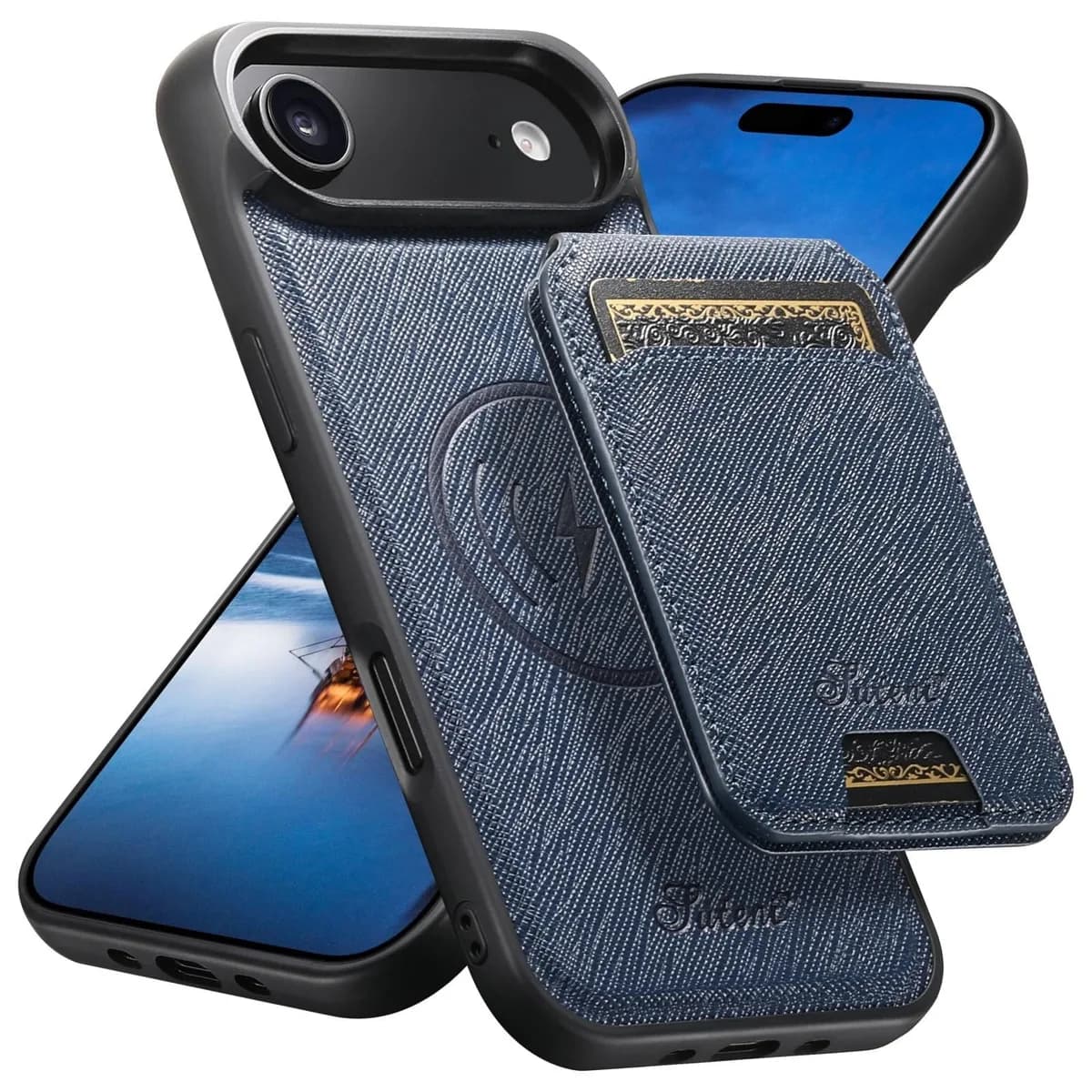 Apple iPhone 17 Air Suteni Cross Grain Detachable MagSafe Wallet Cover - Blue - Noco