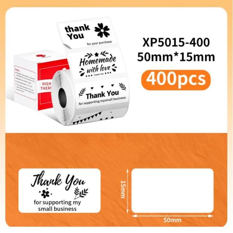 50mm Phomemo Pre-Cut Thermal Label Roll White - 50x15mm - 400 Labels - Phomemo