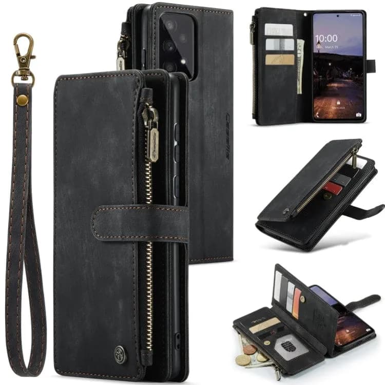 Samsung Galaxy A33 5G - CaseMe C30 Multifunction Wallet Zip Pocket 7 Card Slots - Black - Cover CaseMe
