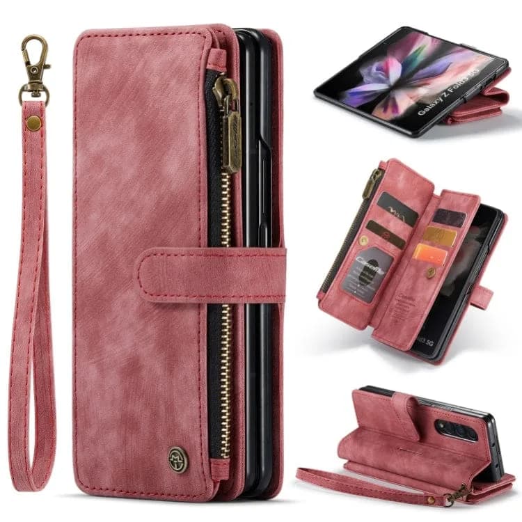 Samsung Galaxy Z Fold 4 5G - CaseMe C30 Multifunction Wallet Zip Pocket Multiple Card Slots - Red - Cover CaseMe