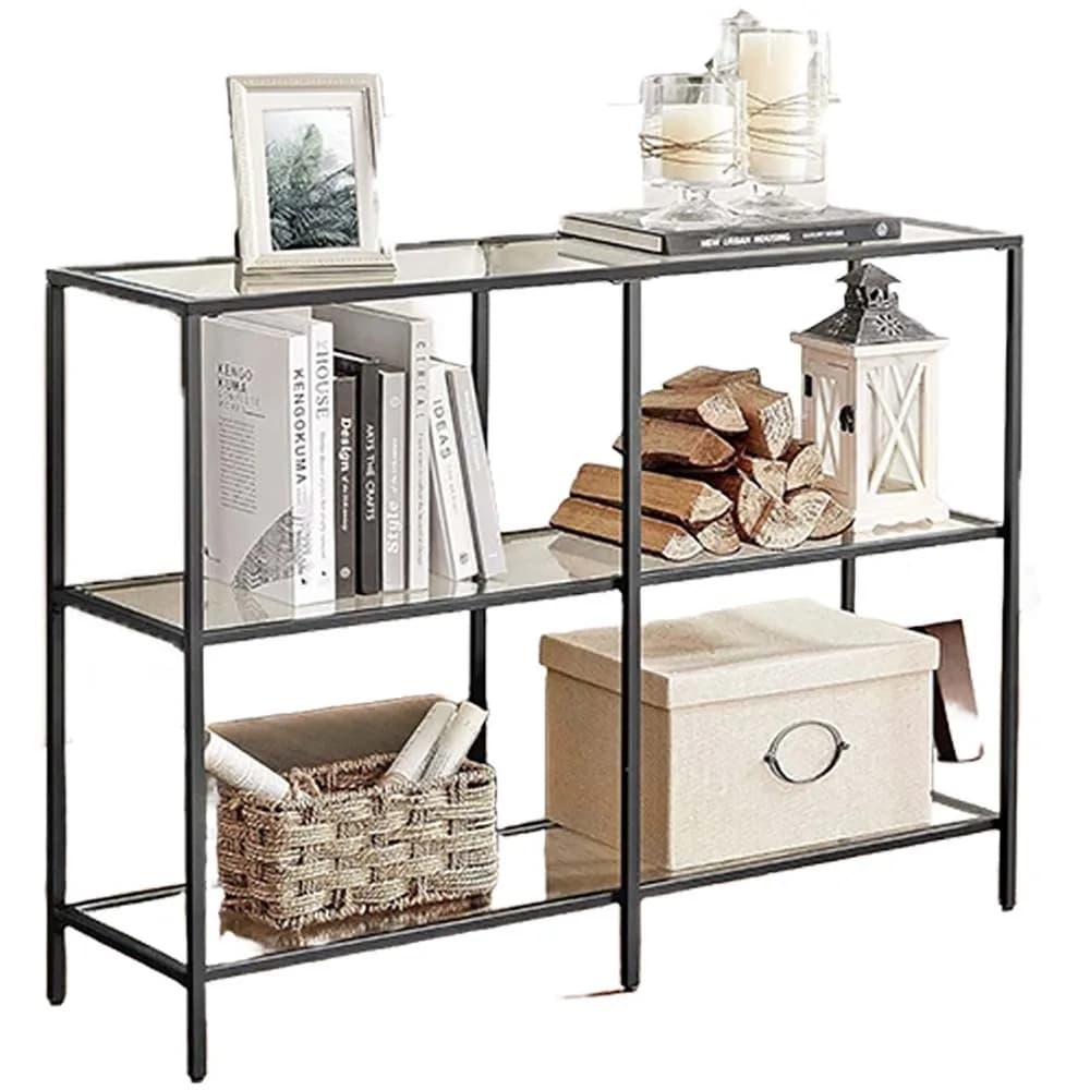 Black frame glass console table