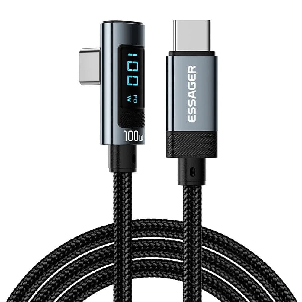 Essager EX-47 2m 100W Digital Display USB-C to USB-C Elbow Charging Cable - Essager