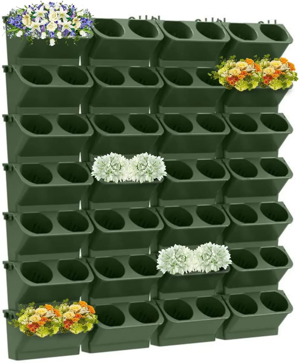 10 Pack Vertical Wall Planter Self Watering Stackable Plant Pot System Indoor Outdoor Green