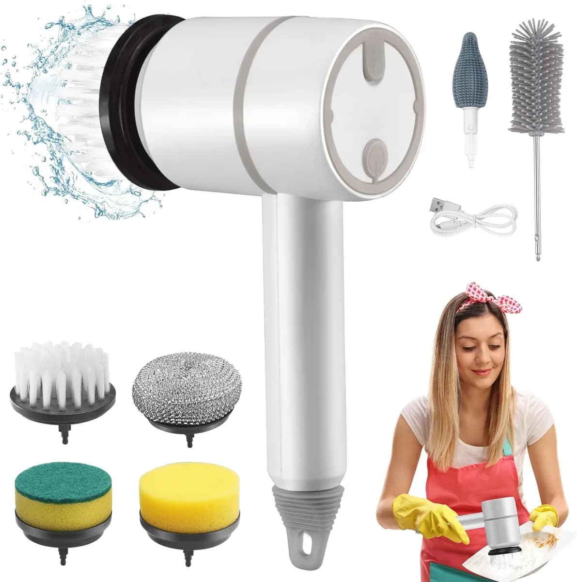 USB Rechargeable Electric Cleaning Brush with 6 Interchangeable Heads