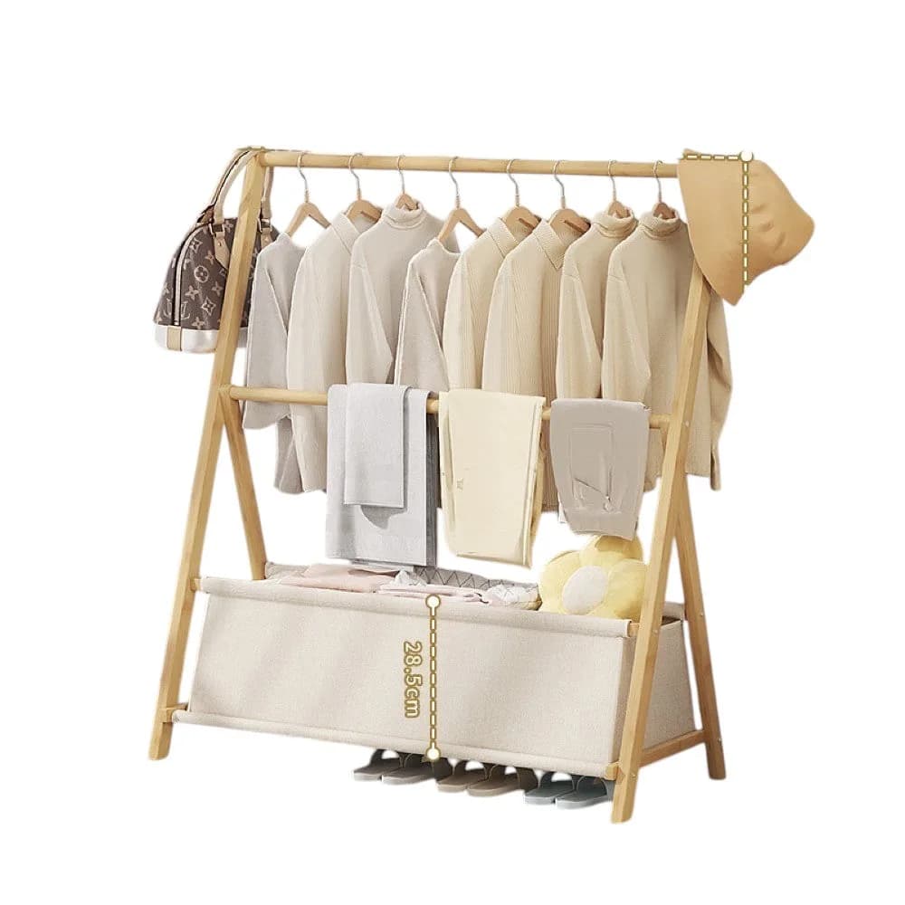 Foldable Bamboo Garment Rack with Storage Bag - 154cm