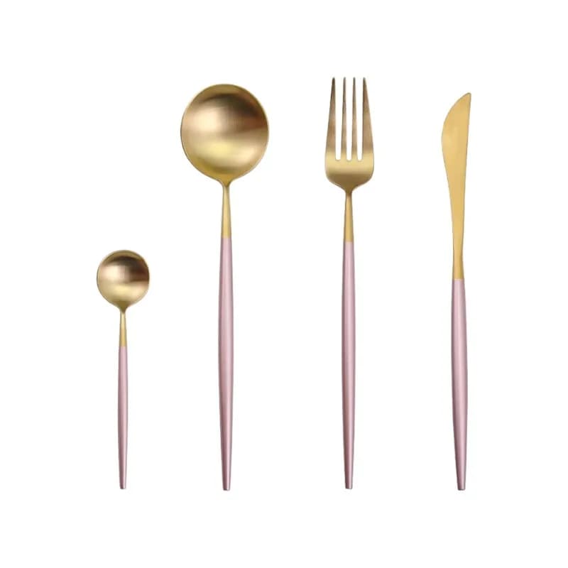 4 Pieces Dual Color Stainless Steel Utensils Set-Gold Pink