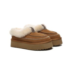 UGG Slippers Women Sheepskin Wool Collar Ankle Platform Santana - Huakoa