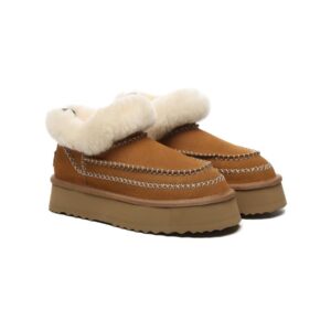 UGG Boots Women Sheepskin Wool Collar Ankle Platform Mini Santana - Huakoa