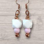 Dangle Earring - White Geometric with Pink