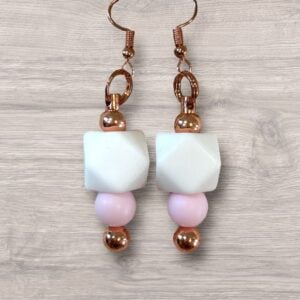 Dangle Earring - White Geometric with Pink