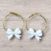 Hoop Earrings - Gold with White Bows (Large Hoops)