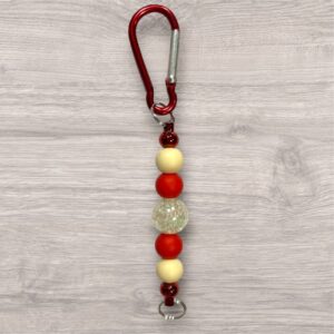 Clip Keyring - Cream and Red with Crystal-Like