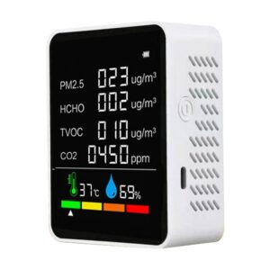 6-In-1 Air Quality Monitor, Clear LCD, Desktop or Wall Mount