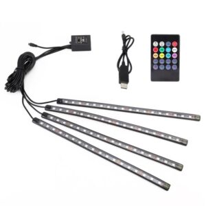 4 x RGB LED Light Bars for Car Interior, Solid or Music Activated, USB Power
