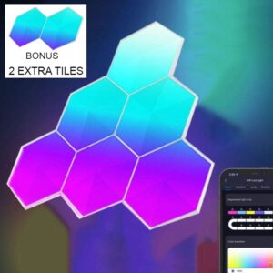 6 PACK - LED Ambient Light Tiles, Wi-Fi App Control, Multiple Patterns, Colours or Sound Activated