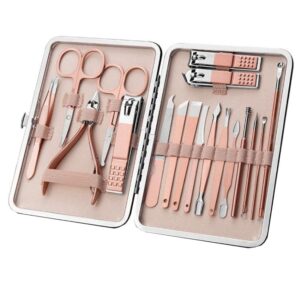 18 Piece Stainless Steel Nail Care Set, Nail Clippers, Deluxe Case, Rose Gold Colour