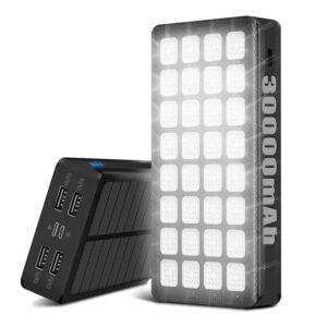 30000mAh POWER BANK AC/Solar Dual Recharging, LED Camping/Work Light Panel