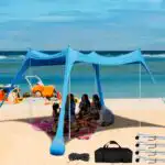 Beach Canopy with 4 Aluminium Poles – UPF 50+ Large Portable Sun Shelter (300 × 300 cm)