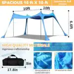 Beach Canopy with 4 Aluminium Poles – UPF 50+ Large Portable Sun Shelter (300 × 300 cm) - Image 5