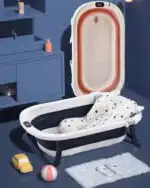 Modern Space-Saving Baby Bathtub with Supportive Pillow and Temperature Reader - Image 2