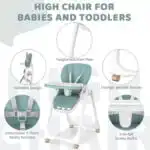 Elevate Adjustable and Folding High Chair with Locking Wheels & Storage Basket - BEIGE - Image 6