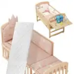 Co-sleeper Wooden Baby Crib Bed + Mattress + Fold out Changing Table + 5-piece bedding - Image 17