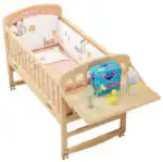 Co-sleeper Wooden Baby Crib Bed + Mattress + Fold out Changing Table + 5-piece bedding - Image 15