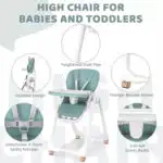 Elevate Adjustable and Folding High Chair with Locking Wheels and Storage Basket - GREY - Image 7