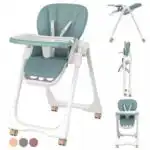 Elevate Adjustable and Folding High Chair with Locking Wheels & Storage Basket - BEIGE - Image 8