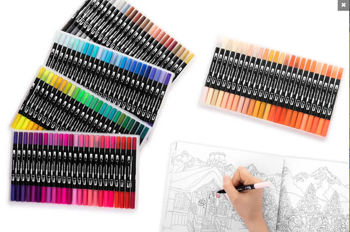 120 Piece Dual Tip Watercolour Marker Pen Set