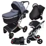 Legacy Travel System - Stroller + Bassinet + Capsule with Mattress and Food Tray - Grey Skin