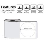 30x30mm Phomemo Pre-Cut direct Thermal Round Label Roll, White, 200 Labels per Roll - Image 2