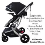 Legacy Travel System - Stroller + Bassinet + Capsule with Mattress and Food Tray - BLACK - Image 9