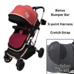 Gold Series 3-in-1 Travel System – Stroller + Bassinet + Capsule and Food Tray - Red/Gold - Image 7