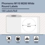 40x40mm Phomemo Pre-Cut Round Thermal Label Roll, White, 180 Labels per Roll - Image 2