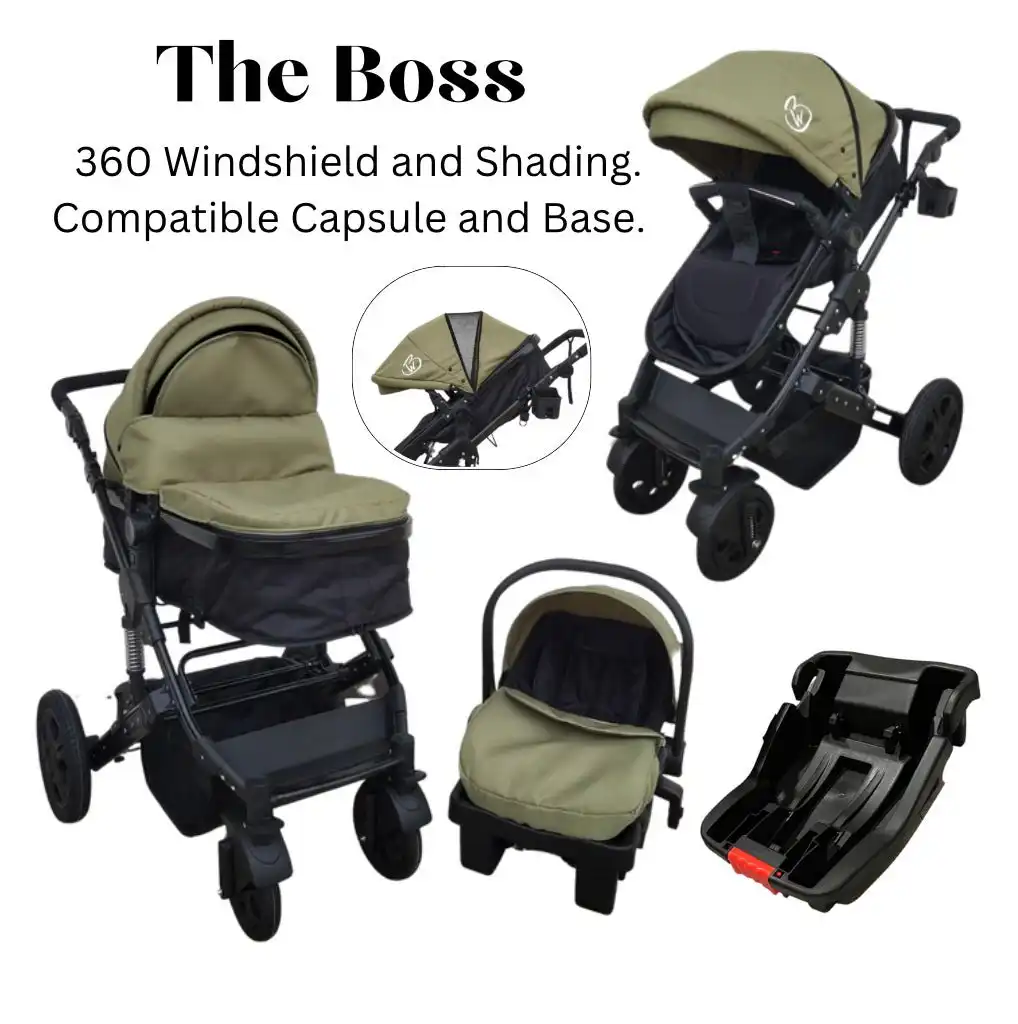 45FFC2F3-60AE-4722-8E65-6E2CD3C0F8DE Boss Forest - Ultimate 3 in 1 Stroller + Bassinet + Capsule and Base Set with 360 Windshield - Image 1