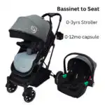 Preorder - Gold Series 3-in-1 Travel System - Bassinet + Stroller + Capsule with Food Tray - Grey/Black - Image 11