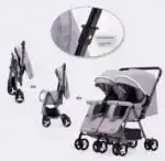 Black 2-Way Folding Compact Double / Twin Stroller + Rain Cover - Image 7